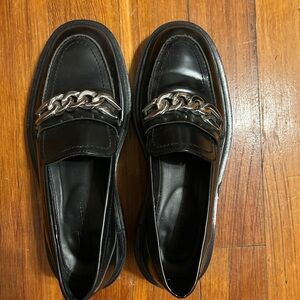 ASOS Black Loafers with Silver Chain Accent